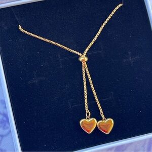 18K Gold Plated Stainless Steel Two Hearts Adjustable Necklace